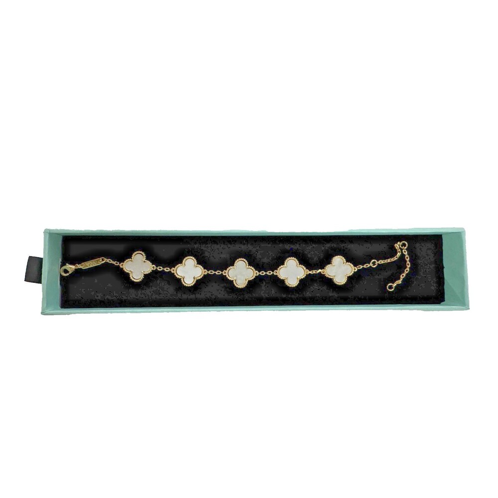 Clover Style Bracelet Gold Tone Mother of Pearl Inspired Designer